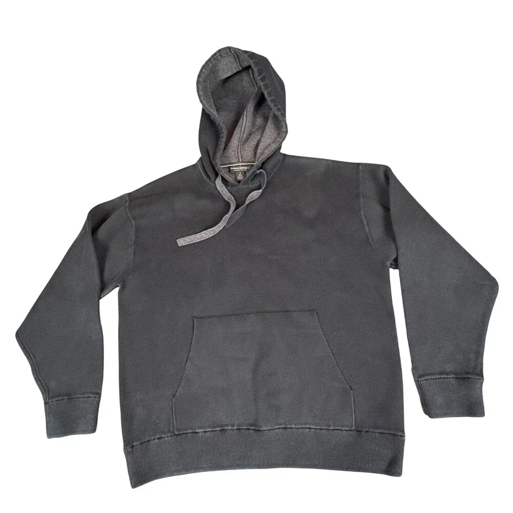 Banana Republic Hoodie Mens S Black Hooded Pull On Kangaroo Pocket Minimalist